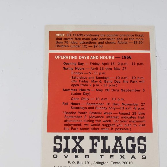 Vintage Six Flags Over Texas Brochure Pamphlet Dallas Fort Worth 1966 - Picture 3 of 5